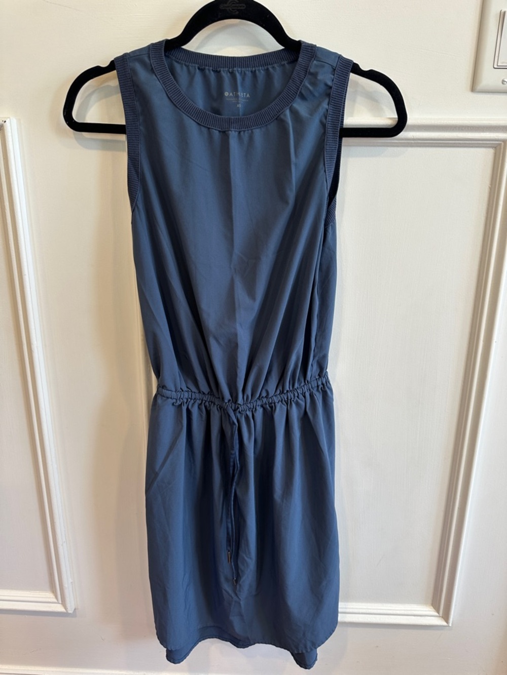 Athleta Slate Blue Sleeveless Drawstring Midi Dress